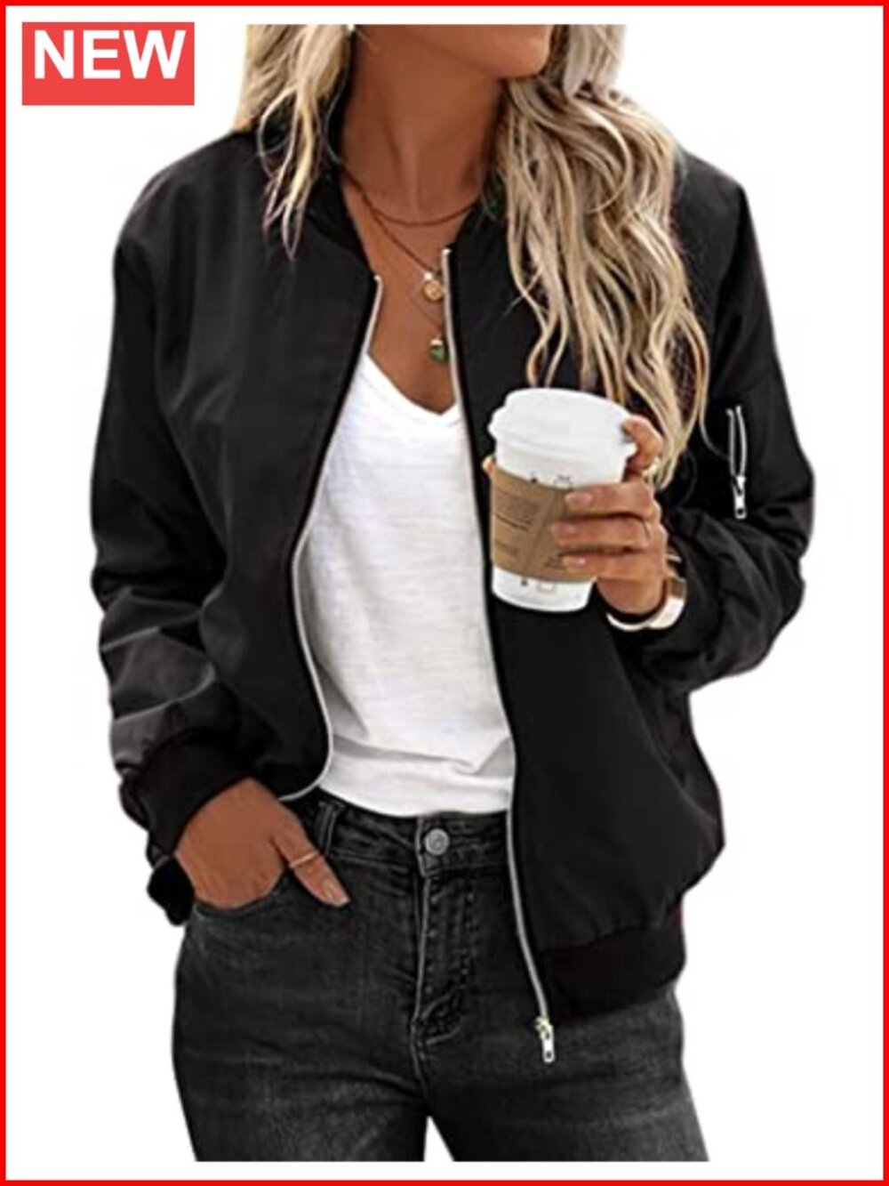 Women's Quilted Lightweight Bomber Jacket Zip-Up Casual Coat with Pockets